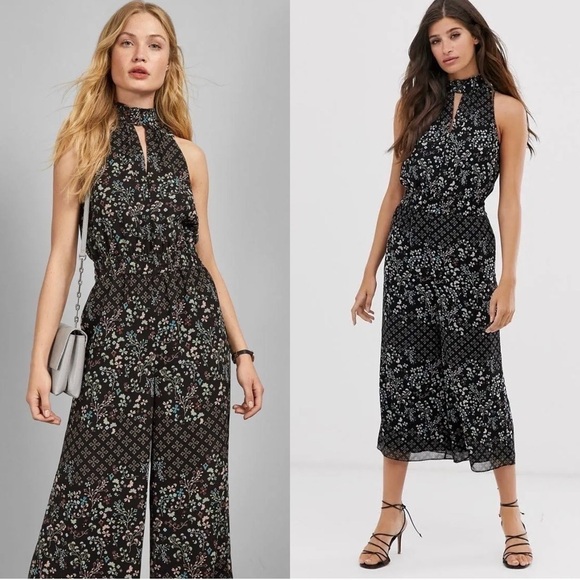 NWT‎ TED BAKER 70s Floral Halter Ruffle Neck Sleeveless Crop Wide Leg Jumpsuit 6 - Picture 7 of 16